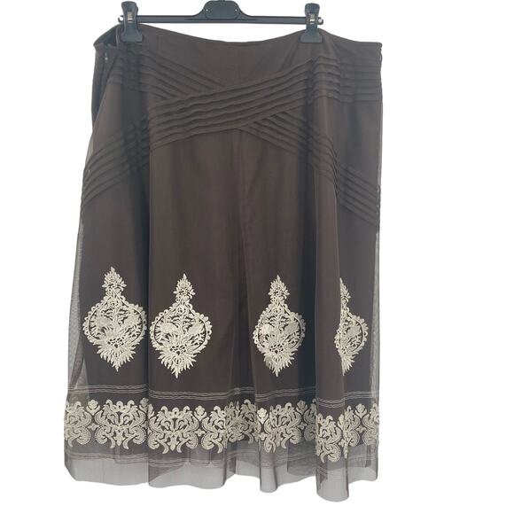 Nygard Boho Lace Overlay Brown Midi Skirt Women’s Size 20 3X Zip Closure - Picture 1 of 11